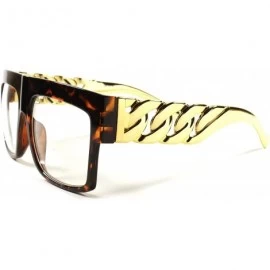 Rectangular Millionaire Designer Fancy Hip-Hop Swag Clear Lens Glasses Gold Link Frames - CE1802NWDUE $24.39
