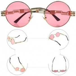 Round Round Sunglasses for Women Men- Polarized Lens-100% UV Protection - Gold Frame/Pink Lens - C3199O9L3X4 $11.84