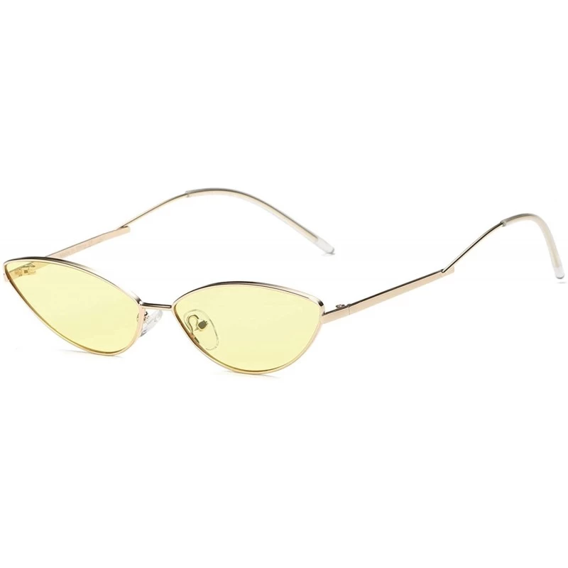 Goggle Women Metal Retro Vintage Slim Cat Eye Fashion Sunglasses - Light Yellow - C018WTI80SR $18.23