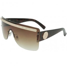 Shield Rimless Greek Key Flat Top Shield Sunglasses - Brown Tortoise & Gold - CV1820LSLMW $19.55