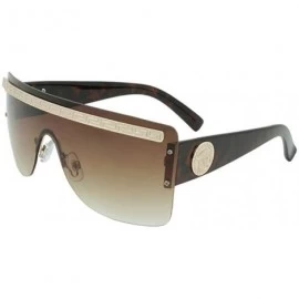Shield Rimless Greek Key Flat Top Shield Sunglasses - Brown Tortoise & Gold - CV1820LSLMW $7.33