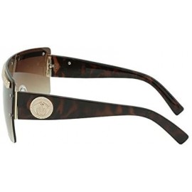 Shield Rimless Greek Key Flat Top Shield Sunglasses - Brown Tortoise & Gold - CV1820LSLMW $7.33