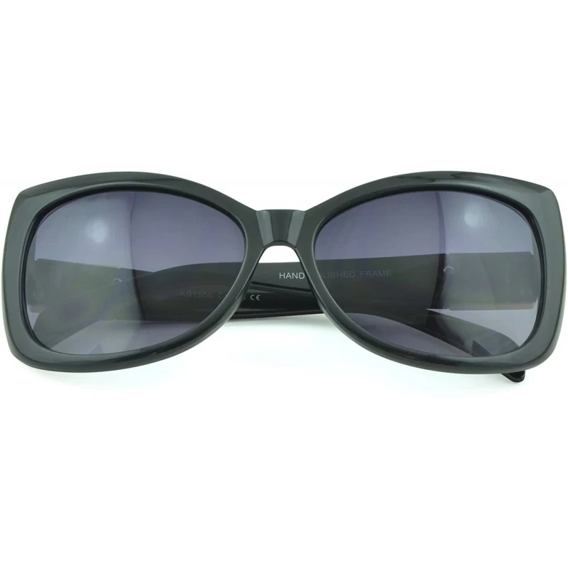Oversized Women's Fashion Kitten Retro Cat Eye Sunglasses - Black Gold - CV129KB5F1F $16.19