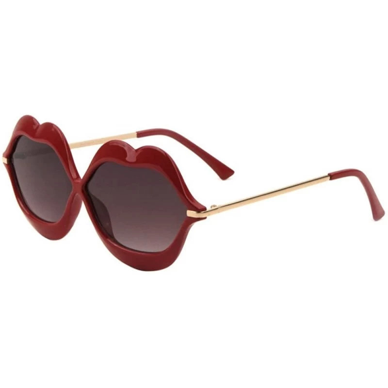Oversized Smooch Kiss Bold Lips Oversized Sunglasses - Gold Frame W/ Red Lips - CF18883QCIA $19.70