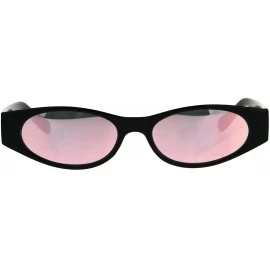 Oval Womens Mod Narrow Rectangle Color Mirror Oval Lens Plastic Sunglasses - Black Pink - CR180K7XLZQ $11.48