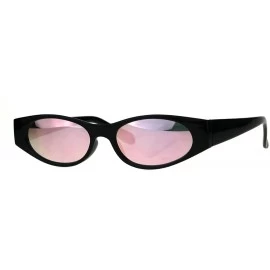 Oval Womens Mod Narrow Rectangle Color Mirror Oval Lens Plastic Sunglasses - Black Pink - CR180K7XLZQ $11.48