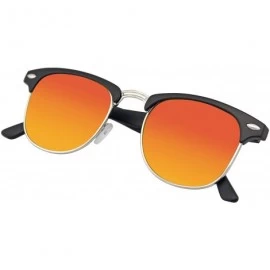 Semi-rimless Premium Half Frame Horn Rimmed Sunglasses Metal Rivets - Flash Mirror - Black Red - CC12I2RSUTH $7.61