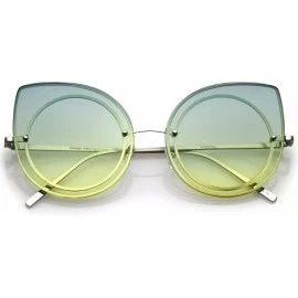 Rimless Women's Oversize Rimless Colored Gradient Flat Lens Cat Eye Sunglasses 63mm - Silver / Green-yellow - CG17YR6HSKU $9.38