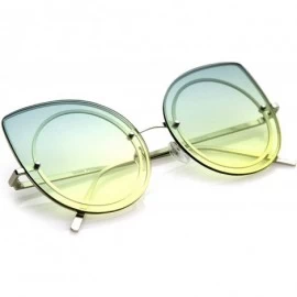 Rimless Women's Oversize Rimless Colored Gradient Flat Lens Cat Eye Sunglasses 63mm - Silver / Green-yellow - CG17YR6HSKU $9.38