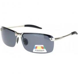 Rimless Polarized Mens Rimless Sport Metal Rim Rectangular Sunglasses - Silver Black - CC18O9N82Q0 $24.04