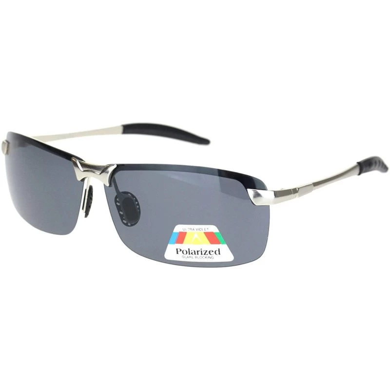 Rimless Polarized Mens Rimless Sport Metal Rim Rectangular Sunglasses - Silver Black - CC18O9N82Q0 $13.46