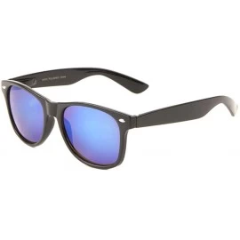 Round Classic Glossy Finish Color Mirror Sunglasses - Blue - CE1985ZK7T4 $16.88