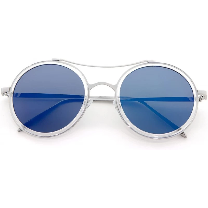 Round Round Curved Top Bar Double Color Frame Sunglasses - Blue Clear - C31903SMU0Q $16.54