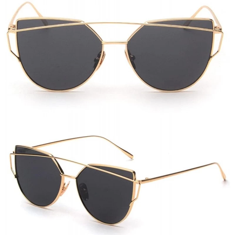 Cat Eye Fashion Twin-Beams Classic Sunglasses Metal Frame Mirror Sunglasses Cat Eye Glasses Sunglasses - B - CS18R5IECI4 $11.09