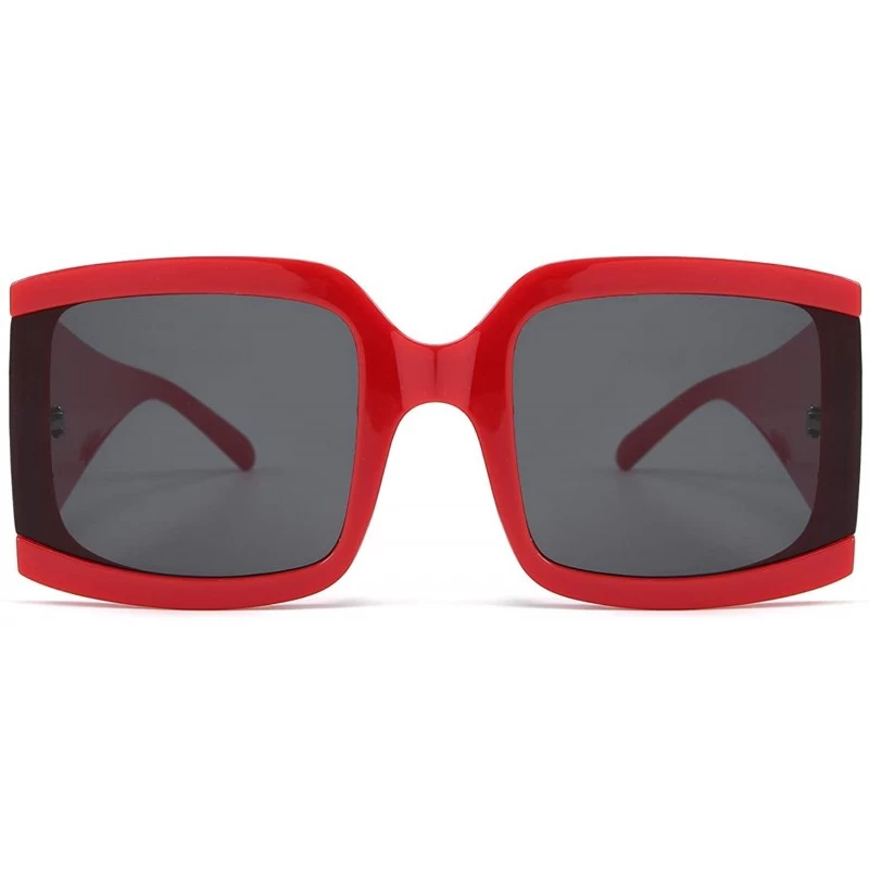 Square Oversized Sunglasses for Women Vintage Trendy Designer Glasses - Red Frame/Grey Lens - CD18Z43CZ0U $8.40