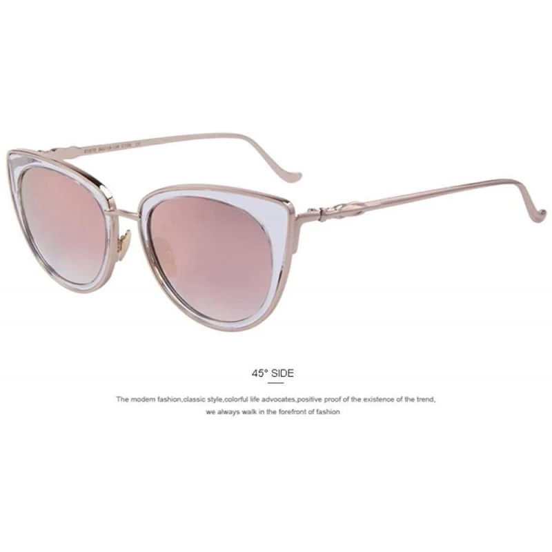 Aviator Fashion Women Cat Eye Sunglasses Alloy Frame Brand Designer Sunglasses C03 Pink - C03 Pink - CE18XE0O694 $9.93