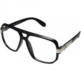 Square Classic Square Frame Glasses - Clear Lens - Vintage Flat Top - Black With Silver Trim - CU12LHP6Q33 $18.15