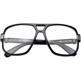 Square Classic Square Frame Glasses - Clear Lens - Vintage Flat Top - Black With Silver Trim - CU12LHP6Q33 $11.62