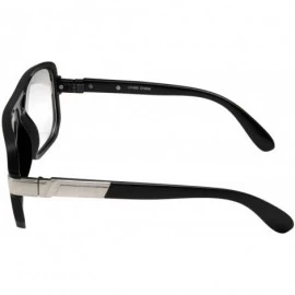 Square Classic Square Frame Glasses - Clear Lens - Vintage Flat Top - Black With Silver Trim - CU12LHP6Q33 $11.62