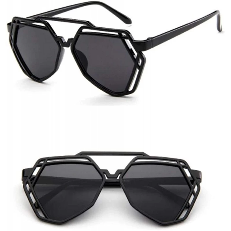 Aviator Fashion Polygon Women Sunglasses UV400 Oculos De Sol Brand C8 Black Green - C2 Black Grey - CH18YZWEYXQ $9.50
