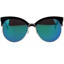 Round Womens Color Mirror Overisze Round Cateye Half Rim Retro Sunglasses - Black Teal - CB183R67KW3 $19.35