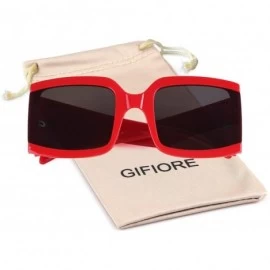 Square Oversized Sunglasses for Women Vintage Trendy Designer Glasses - Red Frame/Grey Lens - CD18Z43CZ0U $19.68