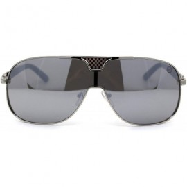 Rectangular Mens Shield Wise Man Mob Metal Rim Racer Sunglasses - Silver Mirror - CO197UY8WII $21.12
