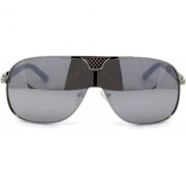 Rectangular Mens Shield Wise Man Mob Metal Rim Racer Sunglasses - Silver Mirror - CO197UY8WII $17.60