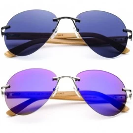 Oversized Bamboo Arm Oversized Rimless Aviator Sunglasses with Flash Lens Bamboo Sunglasses for Men & Women - CO18ELSIKM7 $28.66