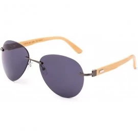 Oversized Bamboo Arm Oversized Rimless Aviator Sunglasses with Flash Lens Bamboo Sunglasses for Men & Women - CO18ELSIKM7 $11.31