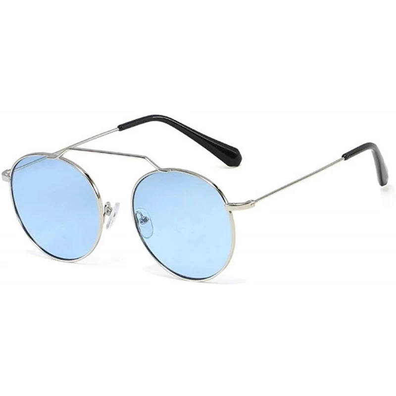 Round Retro Round Sunglasses Men Women Fashion Metal Frame Sun Glasses UV protection - Blue - CT18ZZT3O34 $10.44