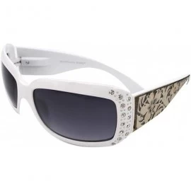 Wayfarer Wayfarer Rhinestone Sunglasses For Women Western UV 400 Protection Shades With Bling - White-tooled - C019DEW0GRC $3...