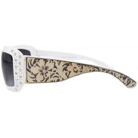 Wayfarer Wayfarer Rhinestone Sunglasses For Women Western UV 400 Protection Shades With Bling - White-tooled - C019DEW0GRC $3...