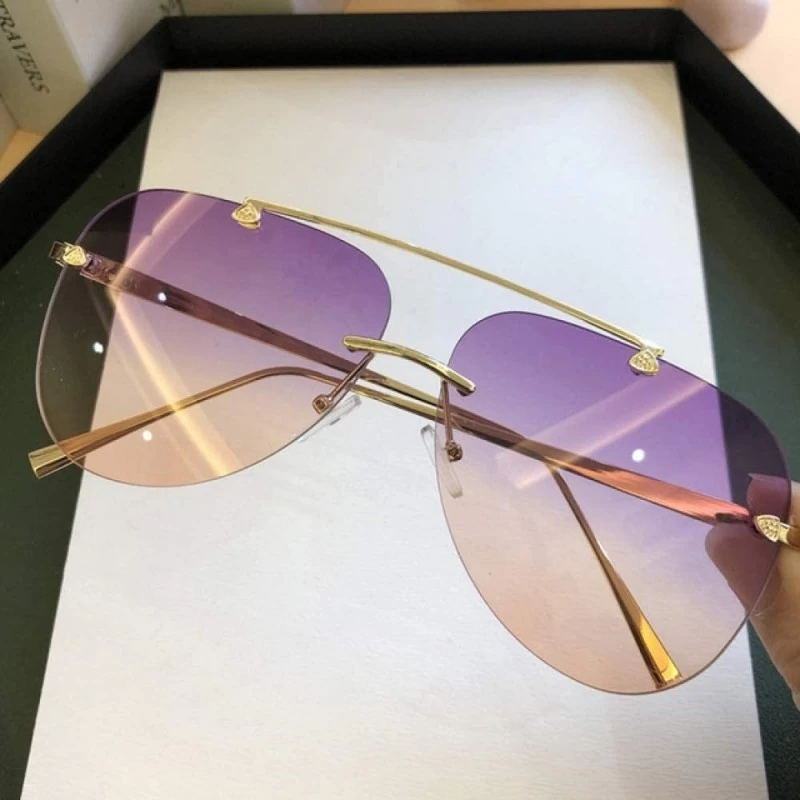 Round Vintage Rimless Aviation Sunglasses Gradient - purple yellow - CW198NAYR77 $42.18