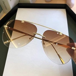 Round Vintage Rimless Aviation Sunglasses Gradient - purple yellow - CW198NAYR77 $42.18