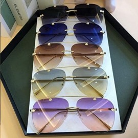 Round Vintage Rimless Aviation Sunglasses Gradient - purple yellow - CW198NAYR77 $42.18
