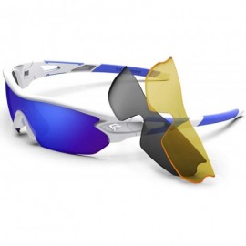 Sport Polarized Sunglasses Interchangeable Baseball - White&blue - CJ120KS6BUV $21.64