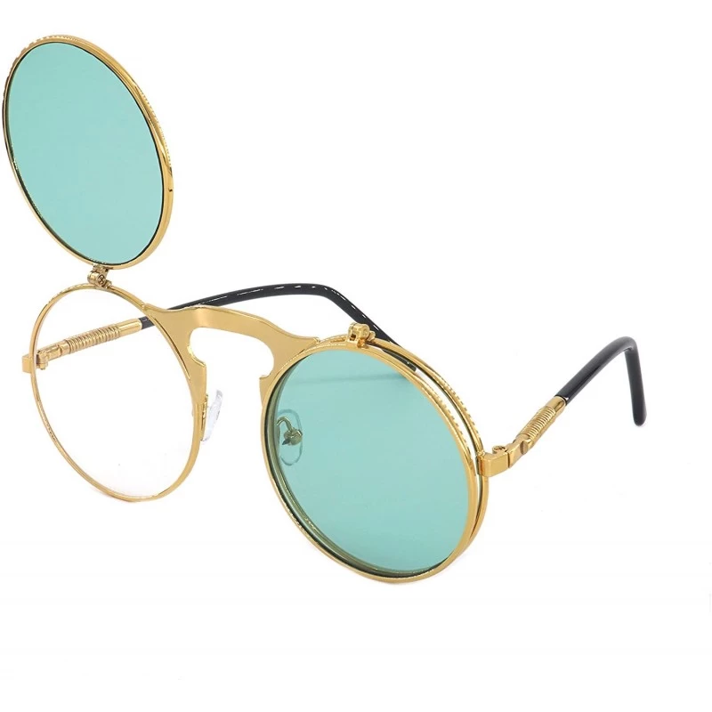 Goggle Vintage John Lennon Sunglasses Flip Up Round Lens Metal Frame - Glasses Gold Frame/Green Lens - C218X0MYK7E $8.03