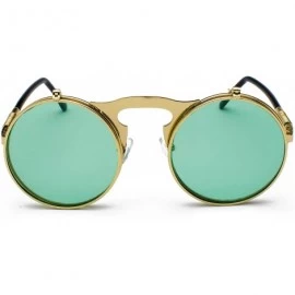 Goggle Vintage John Lennon Sunglasses Flip Up Round Lens Metal Frame - Glasses Gold Frame/Green Lens - C218X0MYK7E $8.03
