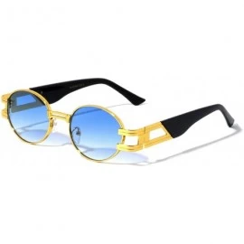 Oval Slim Classic Casual Round Round Elegant Sunglasses - Gold & Black Frame - C6197ZKYA9E $10.33