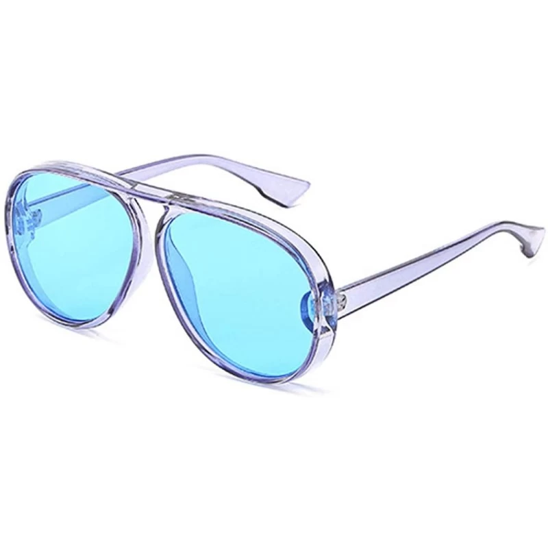 Oval Unisex Oversized Oval Plastic Lenses Fashion Sunglasses UV400 - Blue - CC18NHDHW2O $7.30