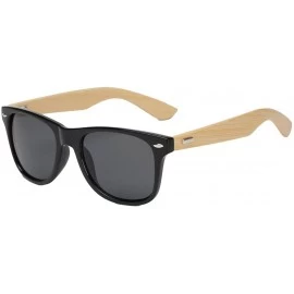 Wayfarer Unisex Wooden Bamboo Sunglasses Temples Classic Retro Designer 60mm - Black/Black - C312EMXXINN $14.15