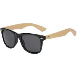 Wayfarer Unisex Wooden Bamboo Sunglasses Temples Classic Retro Designer 60mm - Black/Black - C312EMXXINN $21.97