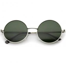 Round Retro Metal Frame Slim Temple Neutral-Colored Lens Round Sunglasses 51mm - Silver / Green - C612N70ZU5Y $23.03