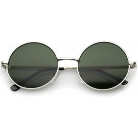 Round Retro Metal Frame Slim Temple Neutral-Colored Lens Round Sunglasses 51mm - Silver / Green - C612N70ZU5Y $10.75