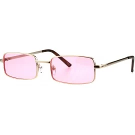 Rectangular Perfect Rectangular Sunglasses Unisex Fashion Metal Frame Color Lens UV 400 - Gold (Pink) - CS18GG7U87Z $13.14