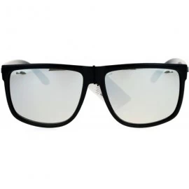 Square KUSH Square Sunglasses Mens Classic Black Shades Mirror Lens UV 400 - Shiny Black (Silver Mirror) - CT12NUCNQXL $11.80