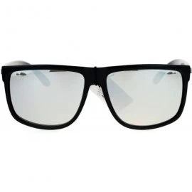 Square KUSH Square Sunglasses Mens Classic Black Shades Mirror Lens UV 400 - Shiny Black (Silver Mirror) - CT12NUCNQXL $19.33