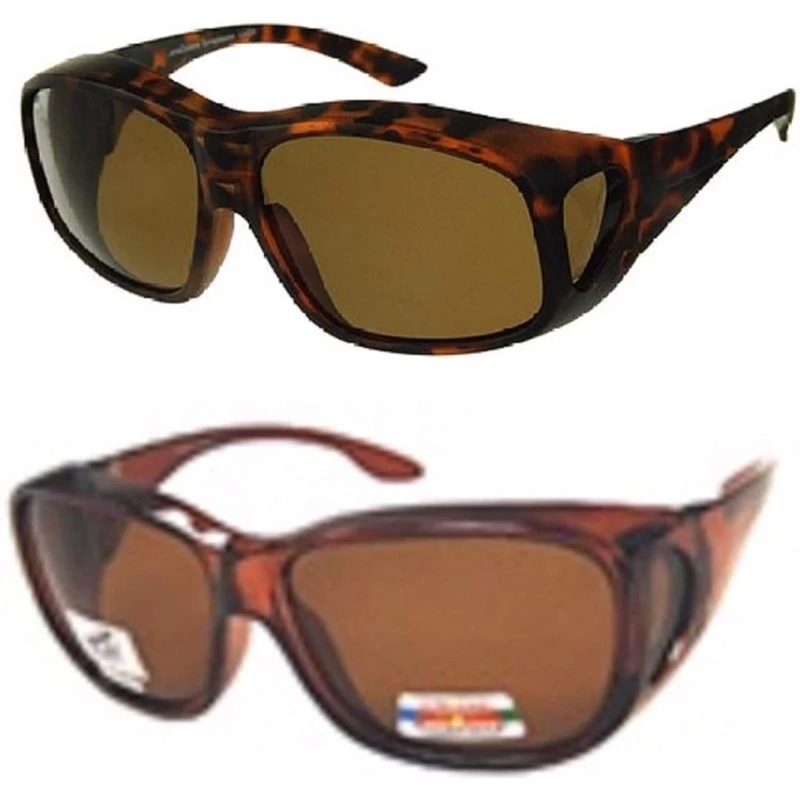 Oversized Men Women Large Polarized Fit Over Sunglasses Wear Over Glasses - Brown / Tortoise - CT12IF6VT3J $24.14