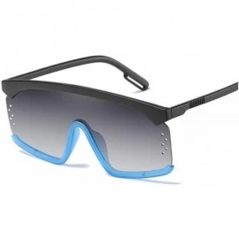 Semi-rimless Vintage Shield Sunglasses Womensized Windproof Glasses One Peice Big Frame Goggles Sun Female - Black Blue - C91...